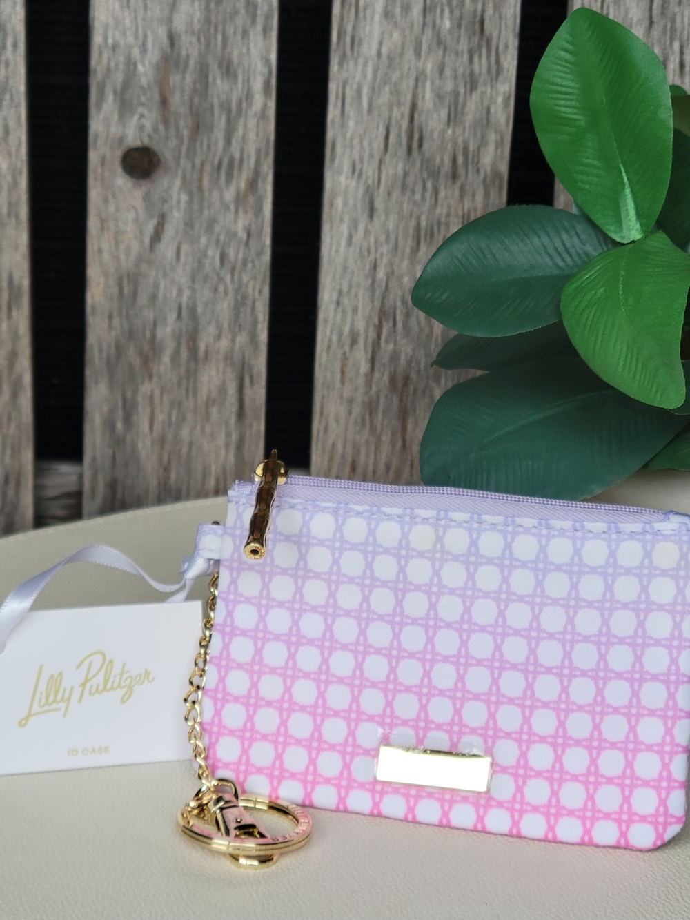 Lilly Pulitzer Pink & Lavender Lattice Print Nylon ID Case with Gold Key Ring